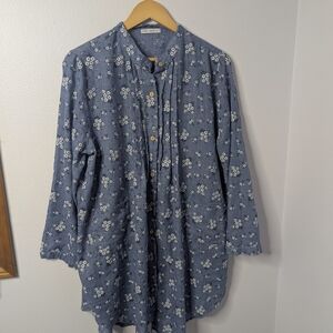 Cellabie Blue Floral Button-Front Blouse